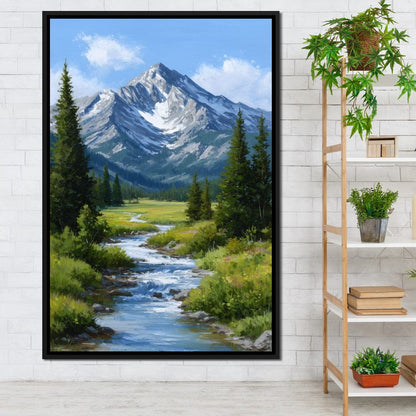 Alpine Peak River Meadow Sky Canvas Wall Art