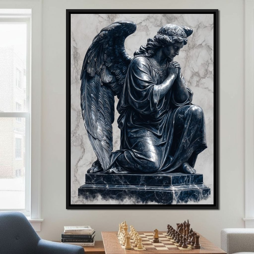 Midnight Marble Angel Prayer Canvas Wall Art