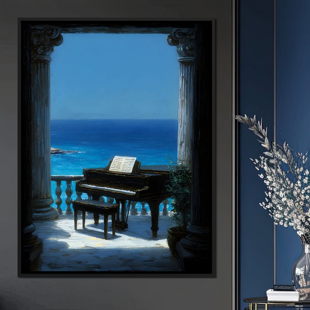 Seaside Sonata Grand Piano View Canvas Wall Art