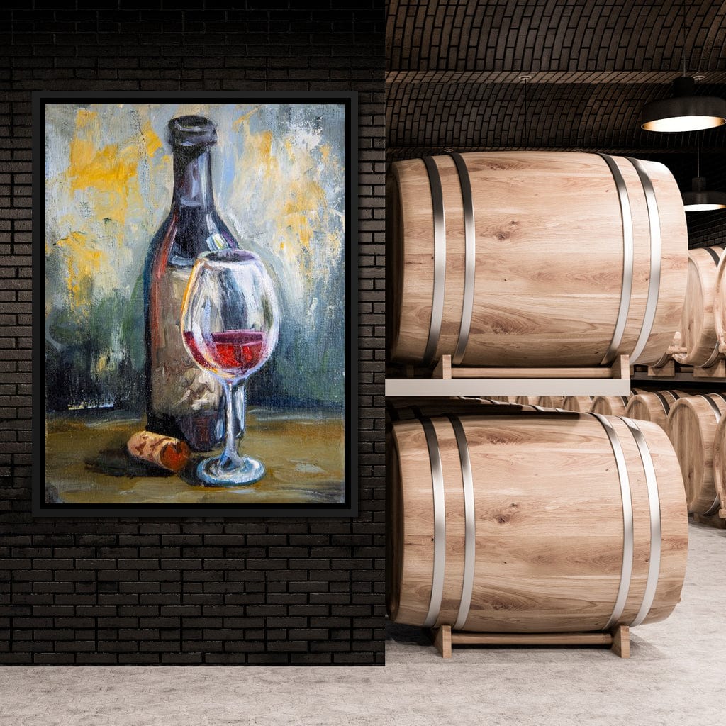 Bottle & Glass of Wine Canvas Wall Art