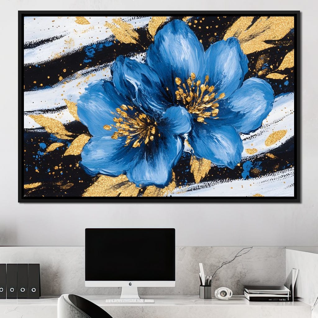 Blue Petals Midnight Bloom Canvas Wall Art