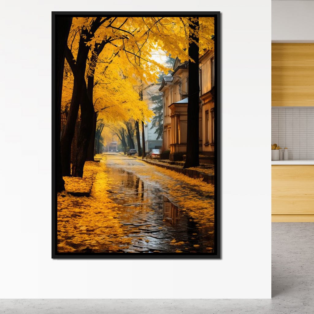 Autumn Leaves Along the City Road Canvas Wall Art