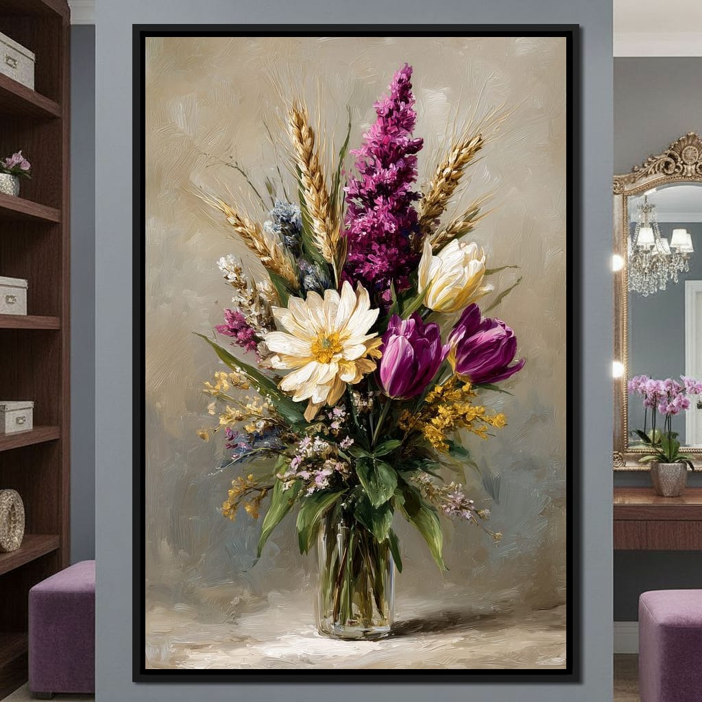 Spring Bouquet on Beige Background Canvas Wall Art