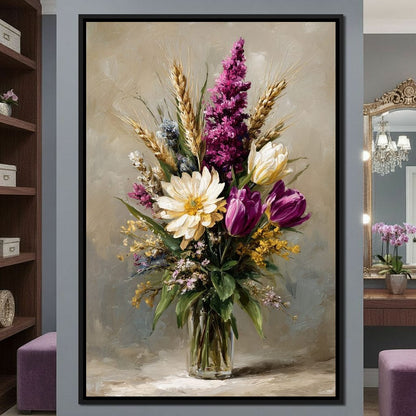 Spring Bouquet on Beige Background Canvas Wall Art