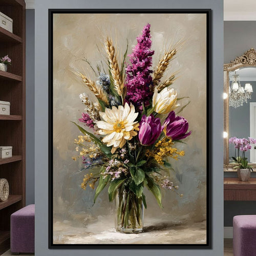 Spring Bouquet on Beige Background Canvas Wall Art