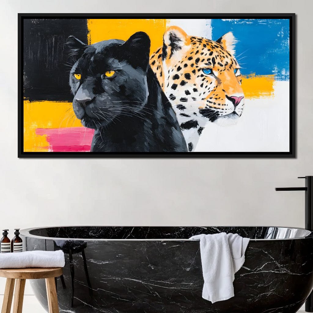 Dual Panther Leopard Portrait Canvas Wall Art