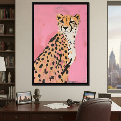 Cheetah Safari Elegance on Pink Canvas Wall Art