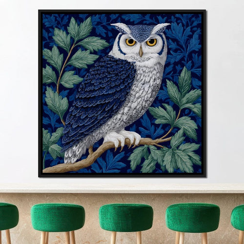 Majestic Owl Among Leaves Canvas Wall Art