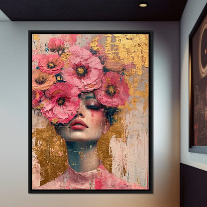 Bloomed Reverie in Gold Canvas Wall Art