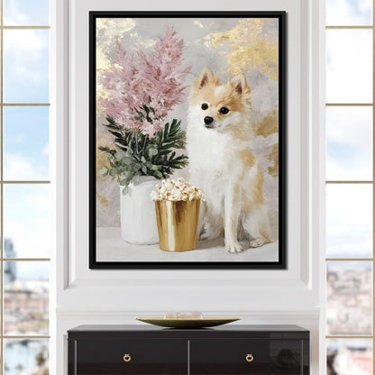 Pomeranian Petals Gold Light Canvas Wall Art