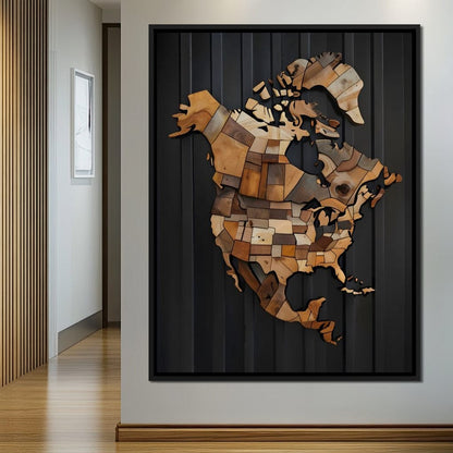 North America & Canada Wooden Art Canvas Wall Art