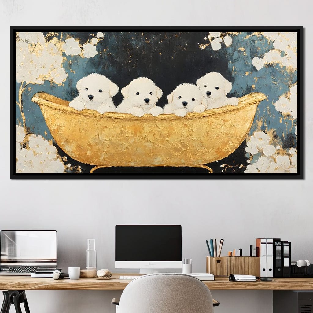 Golden Pups Bath Delight Canvas Wall Art