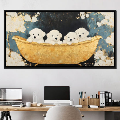 Golden Pups Bath Delight Canvas Wall Art