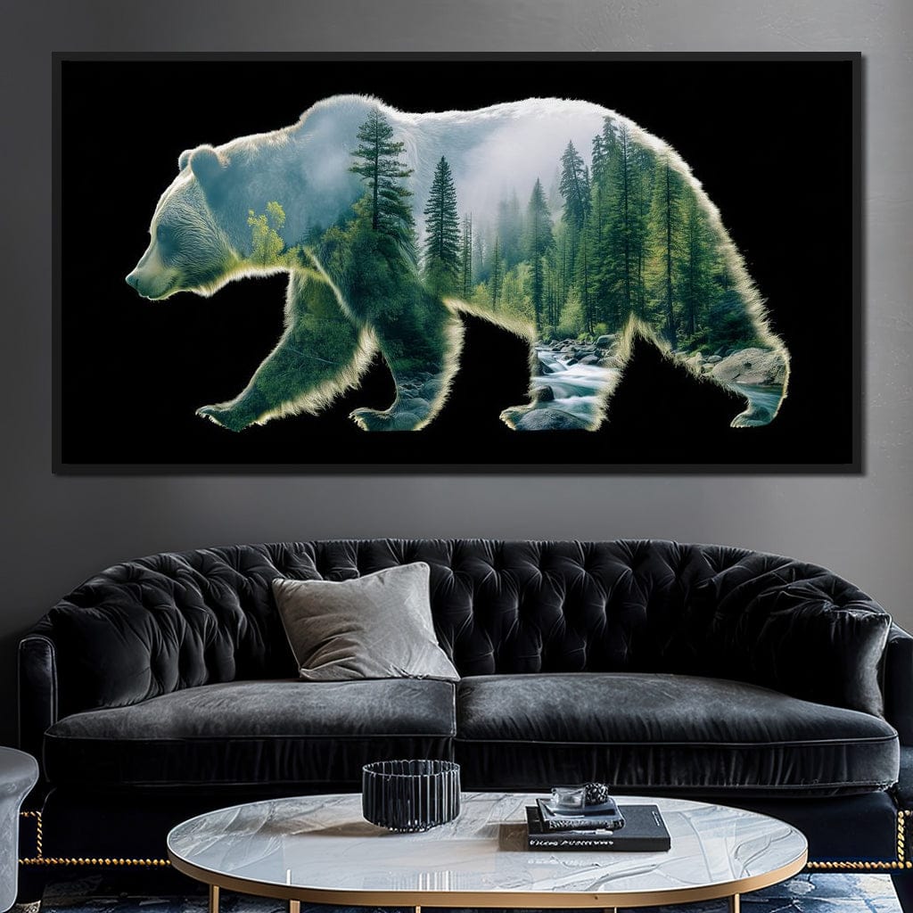Forest Bear River Silhouette Canvas Wall Art