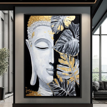 Golden Lotus Buddha Portrait Canvas Wall Art