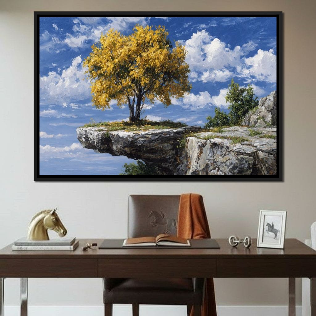 Golden Tree Sky Cliff View Canvas Wall Art