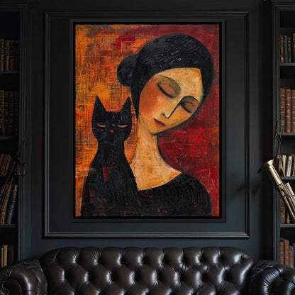 Contemplative Harmony with Cat Canvas Wall Art