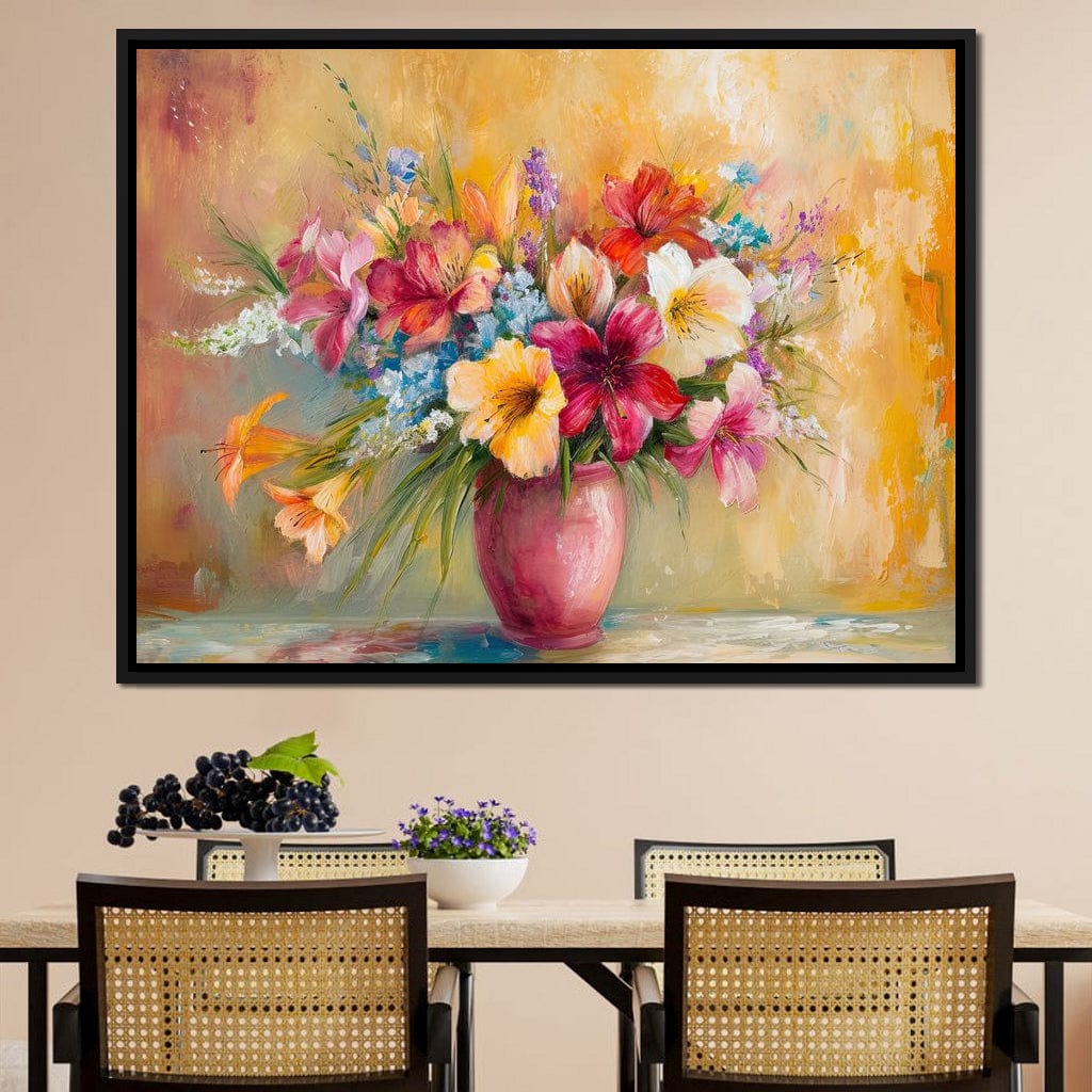 Sunlit Floral Vase Arrangement Canvas Wall Art