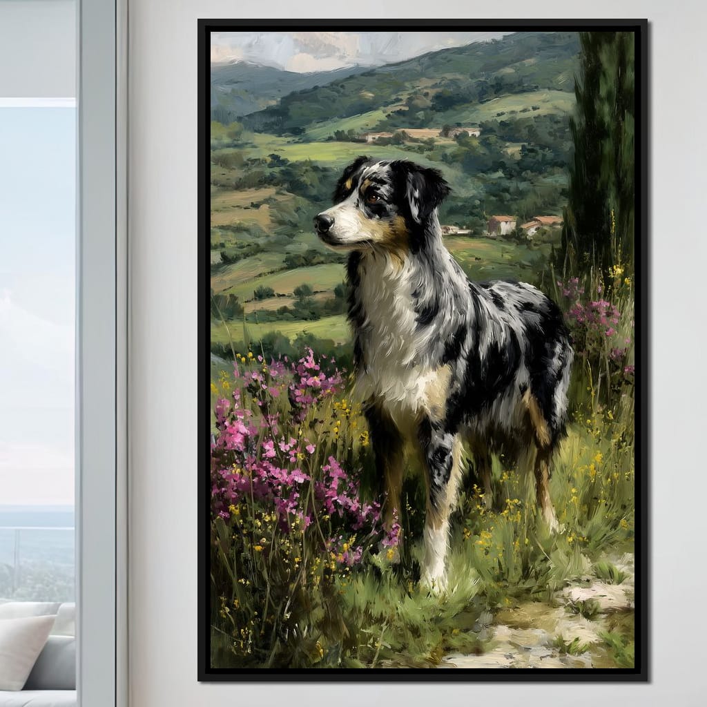Australian Shepherd Meadow Sentinel Canvas Wall Art
