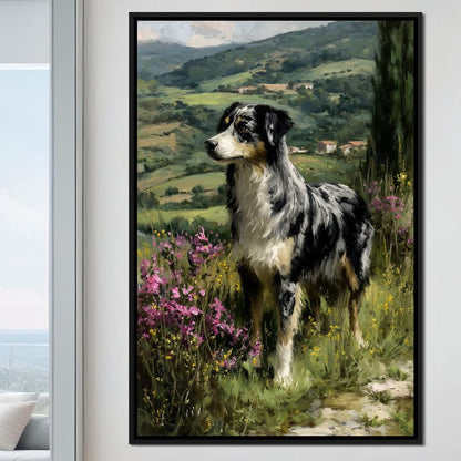 Australian Shepherd Meadow Sentinel Canvas Wall Art
