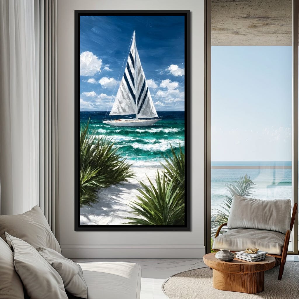 Sailing Beyond Turquoise Waves Canvas Wall Art
