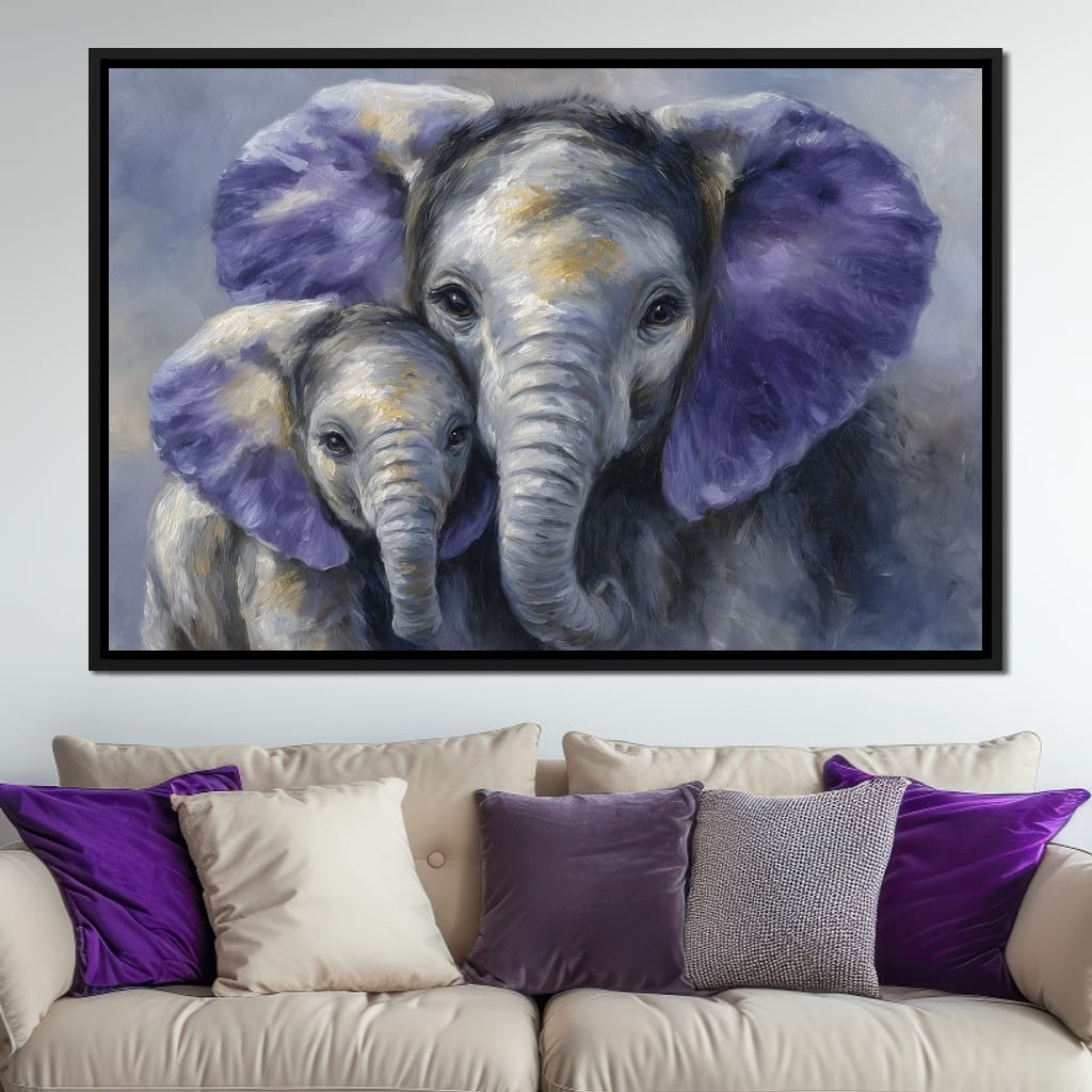 Tender Elephant Family Portrait Canvas Wall Art