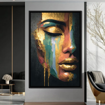 Golden Radiant Abstract Face Canvas Wall Art