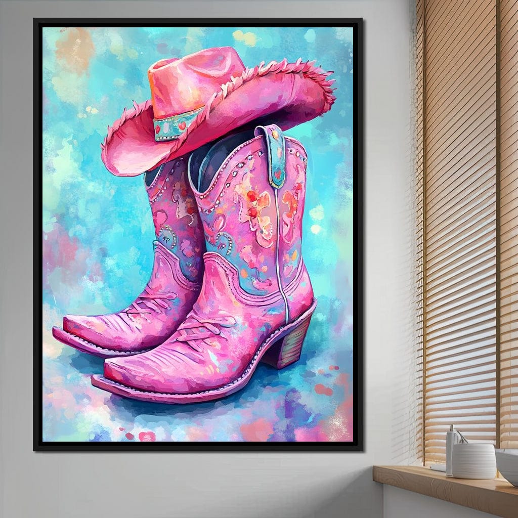 Radiant Cowgirl Boots Hat Canvas Wall Art