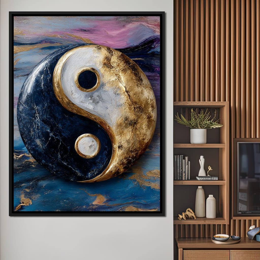 Golden Yin Yang Balance Flow Canvas Wall Art