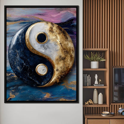 Golden Yin Yang Balance Flow Canvas Wall Art