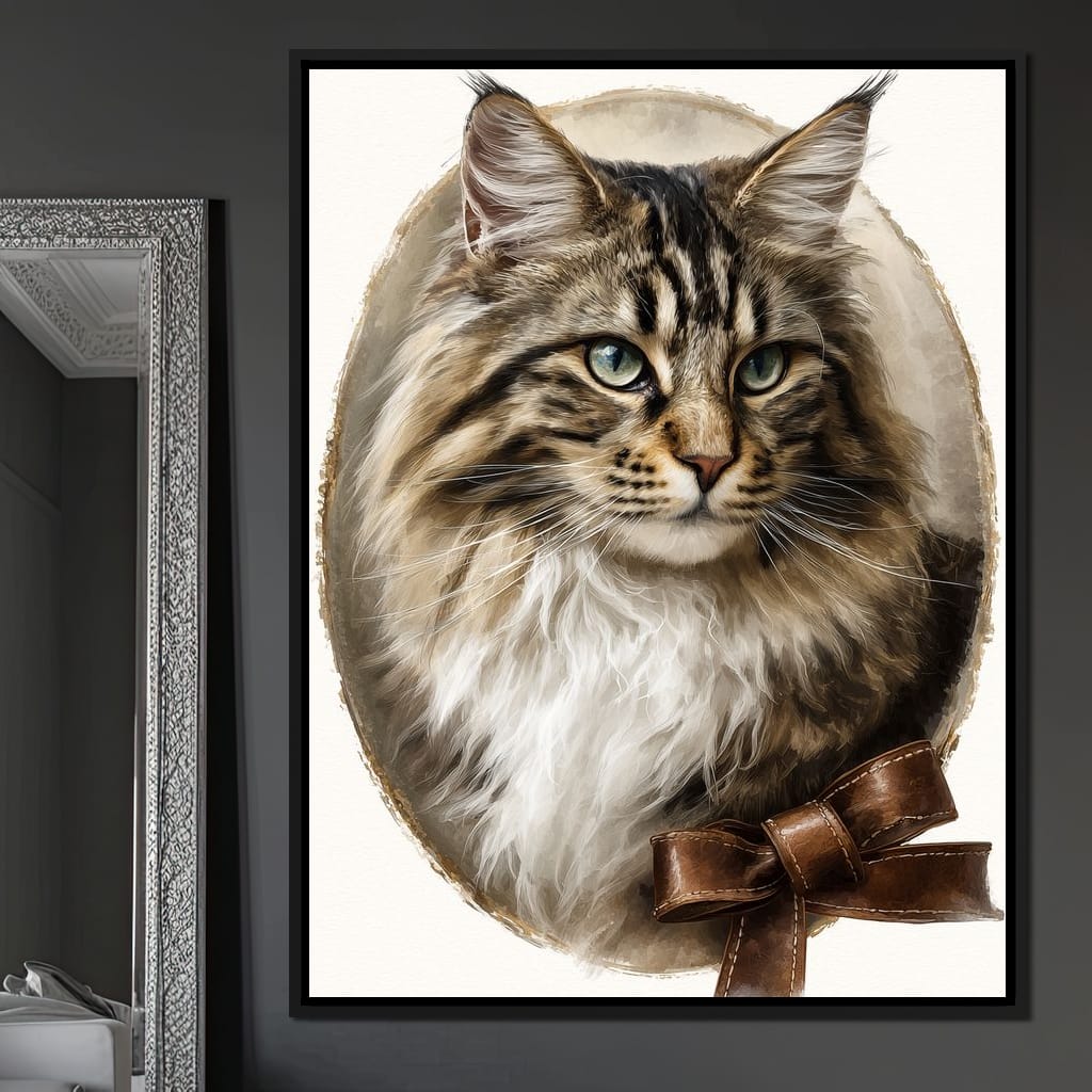 Blue Eyed Tabby Cat Portrait Canvas Wall Art