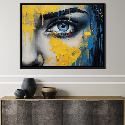 Blue Yellow Urban Graffiti Eye Canvas Wall Art