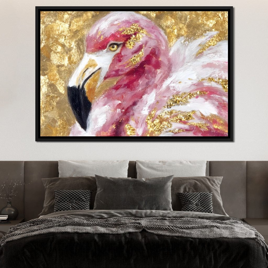 Gilded Flamingo Portrait Canvas Wall Art