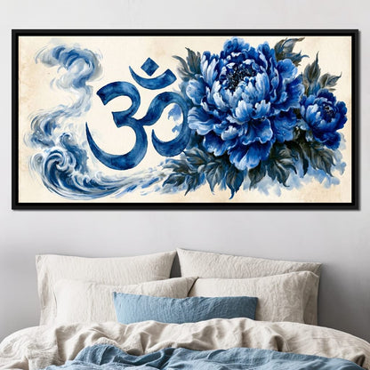Om Blue Peony Meditation Mood Canvas Wall Art