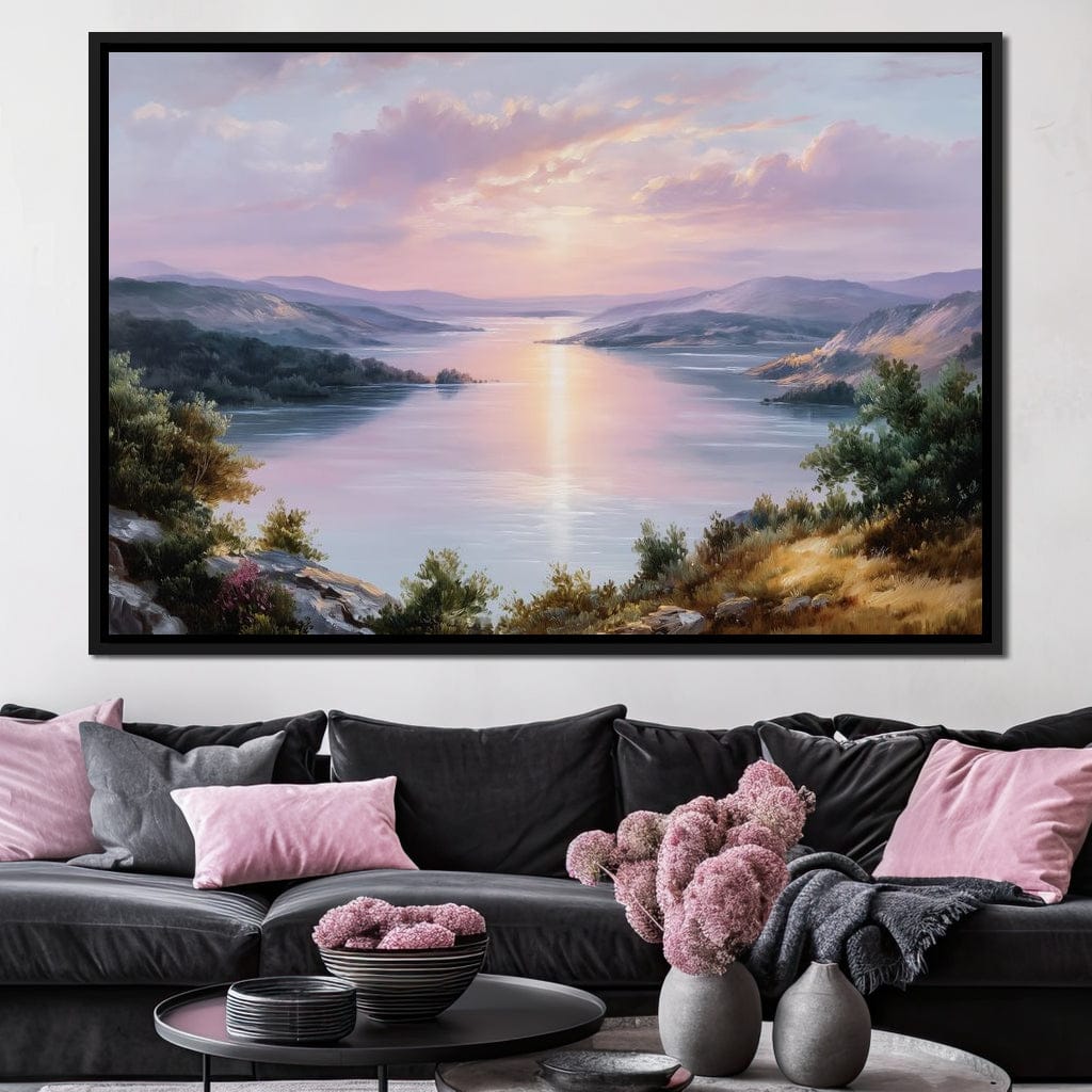 Pastel Sunrise Over Lake Fjord Canvas Wall Art