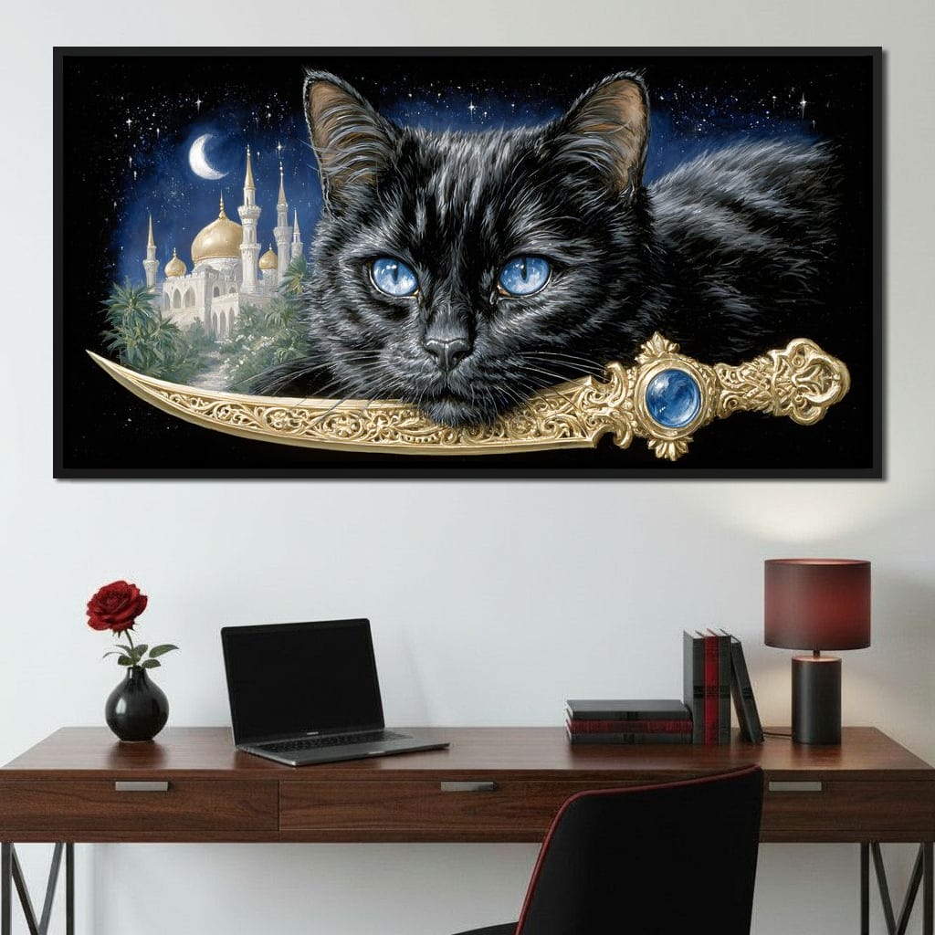 Moonlit Panther Of Golden Minarets Canvas Wall Art