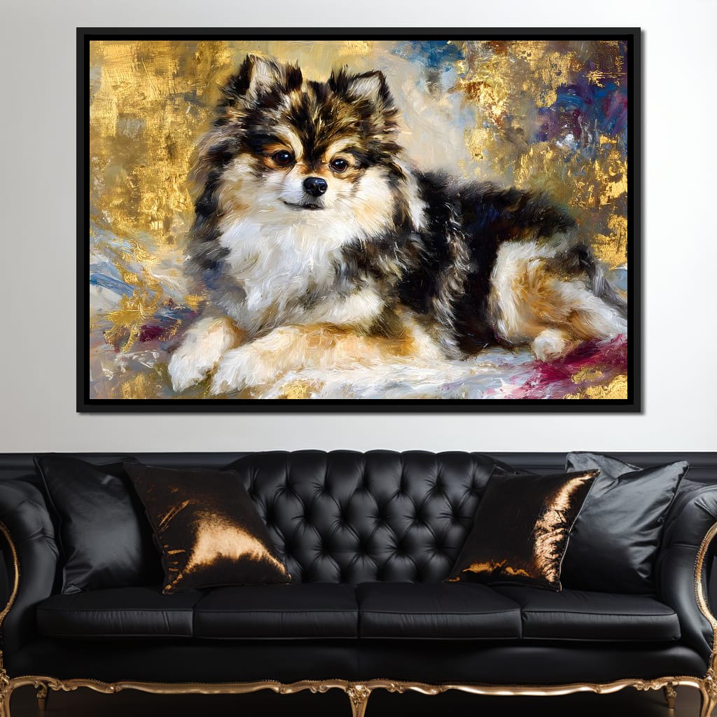 Golden Pomeranian Portrait Glow Canvas Wall Art