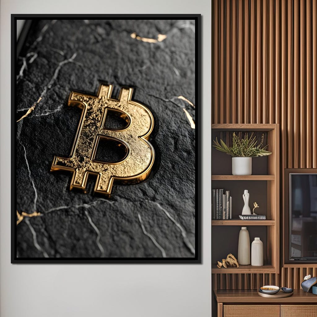 Golden Bitcoin Luxe Marble Icon Canvas Wall Art