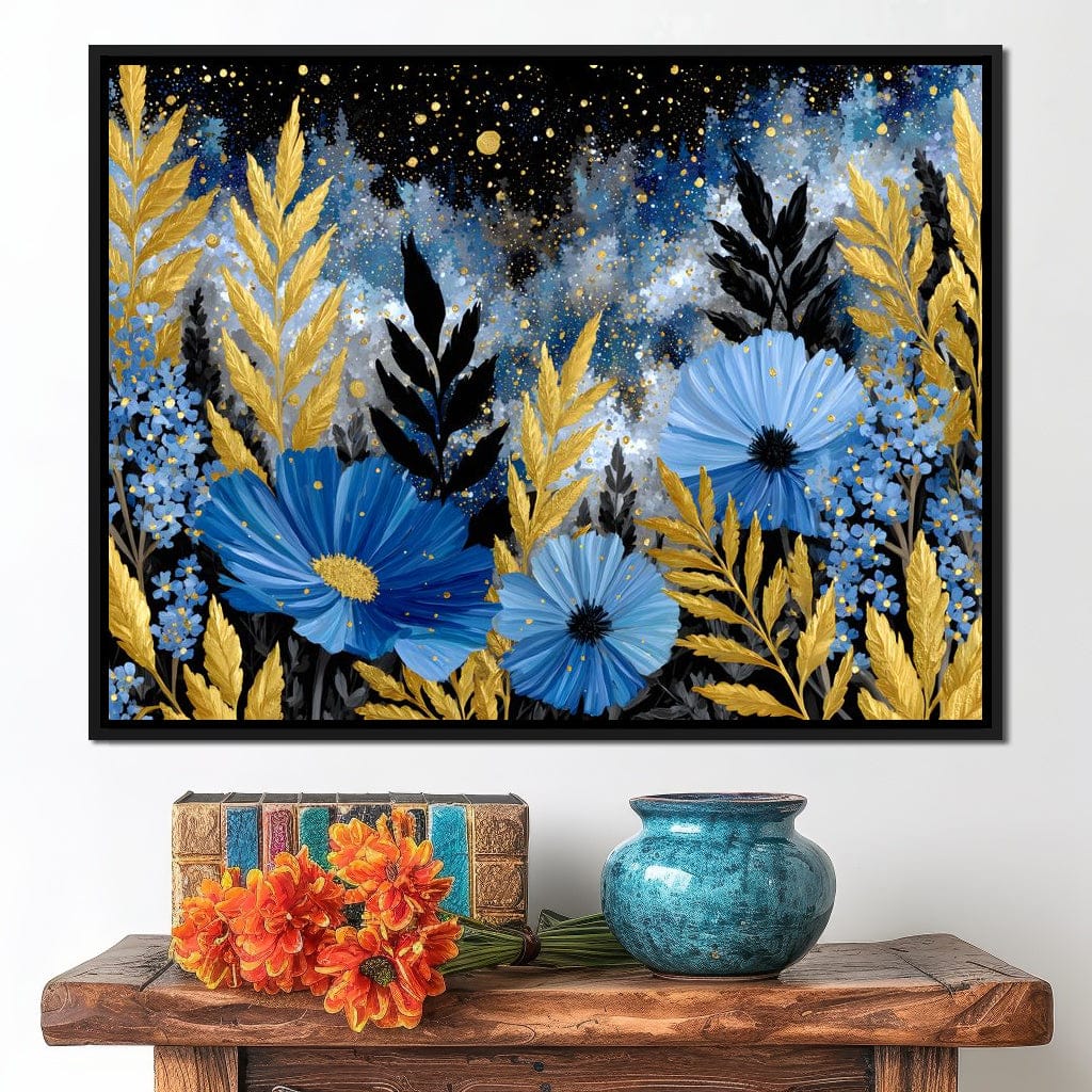 Midnight Blue Cosmos Goldleaf Canvas Wall Art