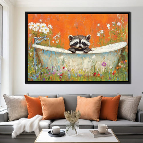 Raccoon Bath Canvas Wall Art
