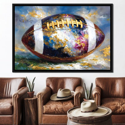 Golden Gridiron Glory Ball Canvas Wall Art