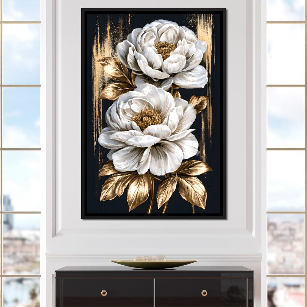 Gilded Petals Resting Upon Midnight Canvas Wall Art