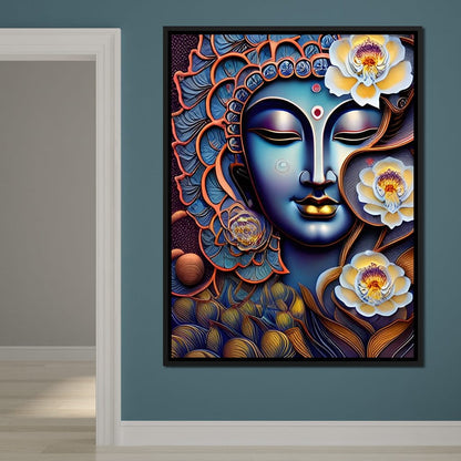Buddha & Flowers Orange Canvas Wall Art