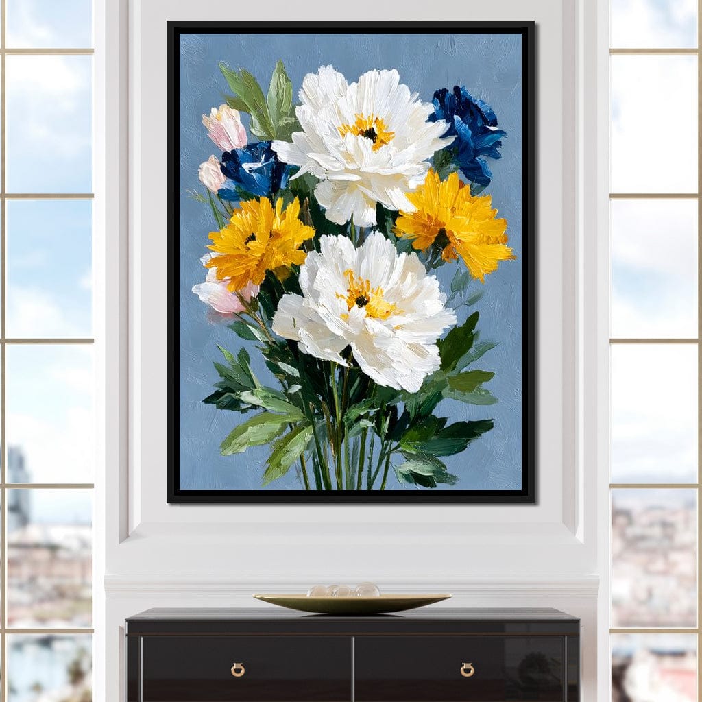 Blue Garden Peony Bouquet Canvas Wall Art