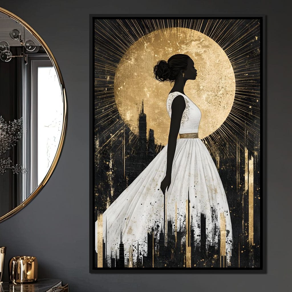 Golden Silhouette City Radiance Canvas Wall Art