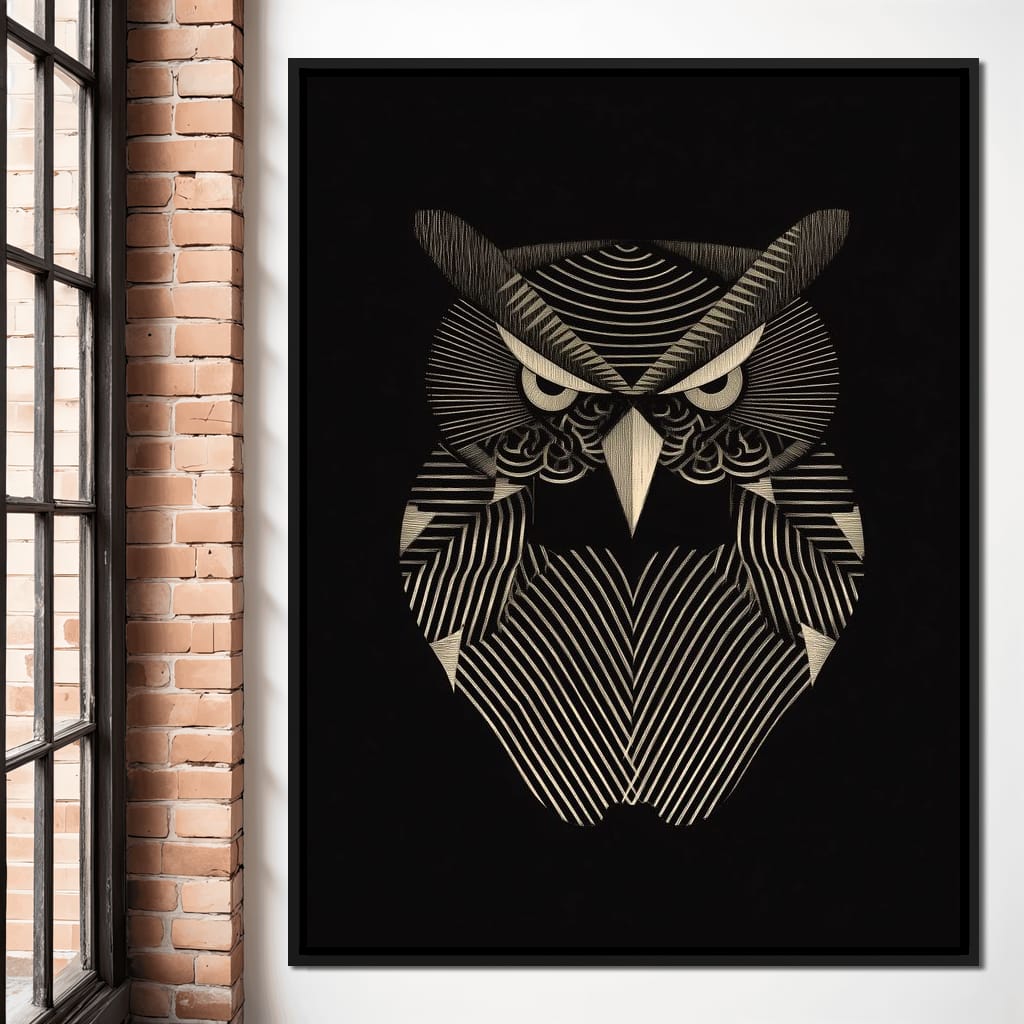 Golden Geometric Owl Guardian Canvas Wall Art