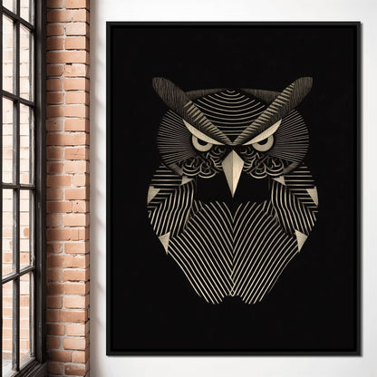 Golden Geometric Owl Guardian Canvas Wall Art