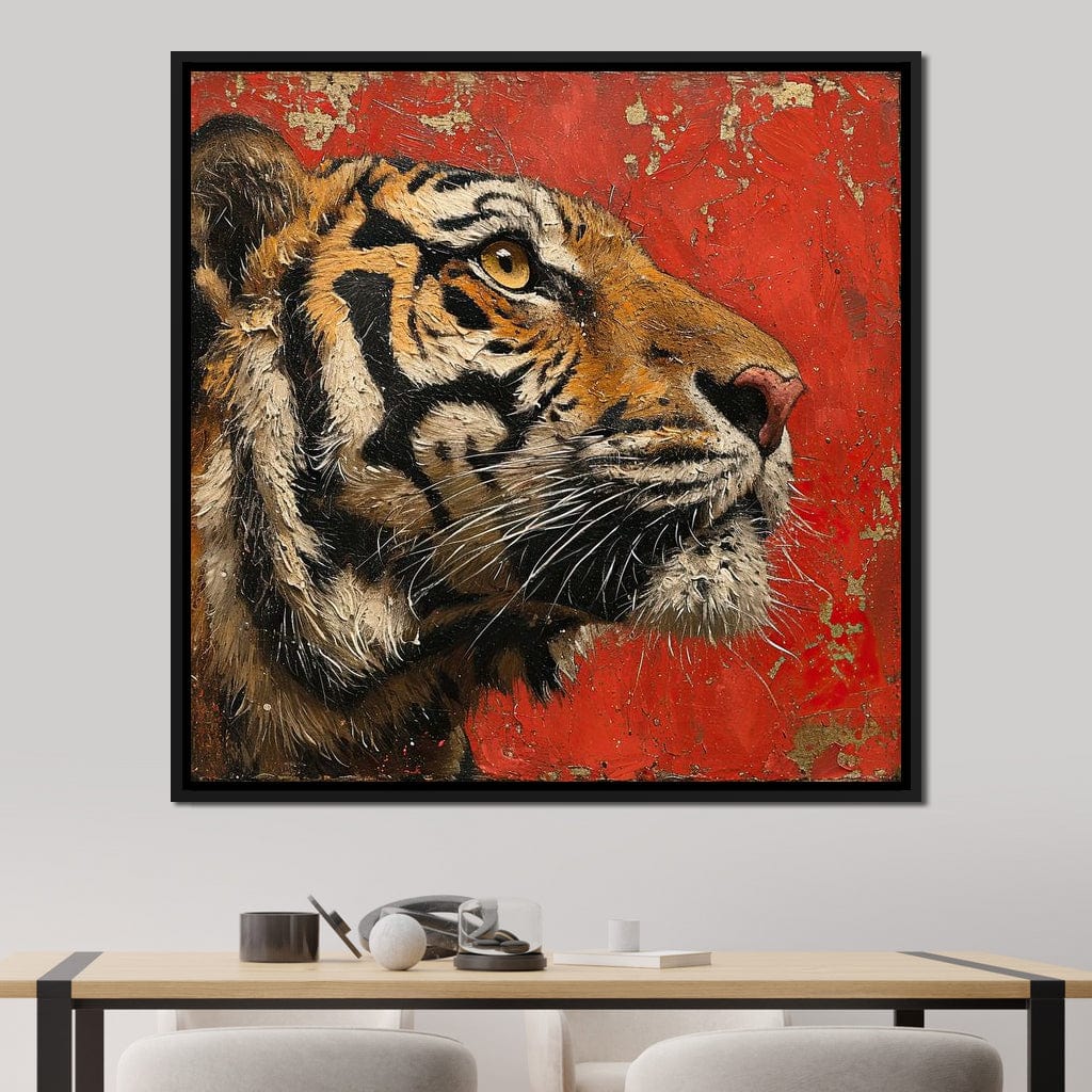 Tiger Gaze in Vermilion Majesty Canvas Wall Art