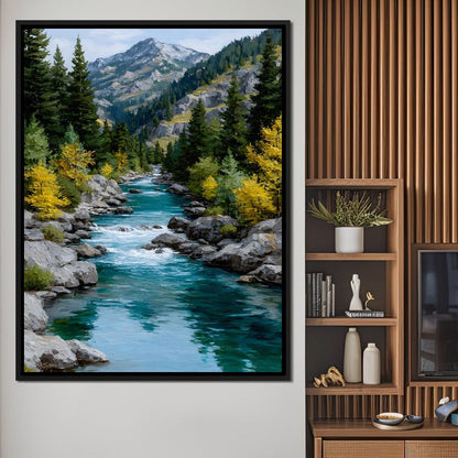 Alpine River Evergreen Peaks Canvas Wall Art