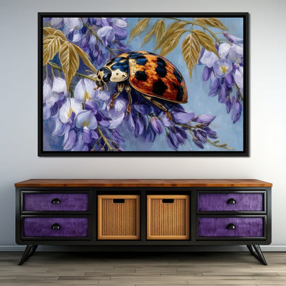 Ladybug On Wisteria Bloom Canvas Wall Art